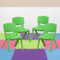 Flash Furniture 4-YU-YCX4-003-GREEN-GG 4 Pack Green Plastic Stackable School Chair with 10.5'' Seat Height